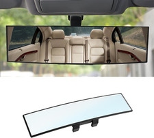 12 Inch Panoramic Car Rearview Mirror, White Clip-On Installation, HD Viewing