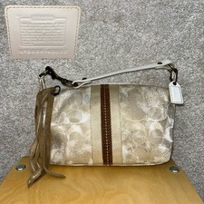 Mini baguette pochette vintage Coach monogramma nappa righe Y2k beige mini borsa