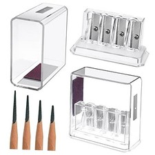 2 Pieces Carpenter Long Point Manual Pencil Sharpener with Plastic Lid 4 Holes