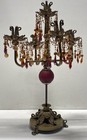 Brass Candelabra Hollywood Regency Style Beaded Prisms Decor India Ornate — photo 1