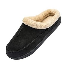 Men's Moccasin Slippers Microsuede Fleece Fuzzy Lined Memory Foam 11-12 Black