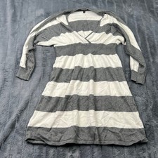 Express Womens Grey White Striped V-Neck Empire Waist Sweater Dress Small