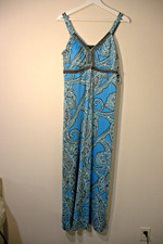 INC Maxi Dress Women L Paisley Empire Waist Stretch Boho Hippie Resort wear