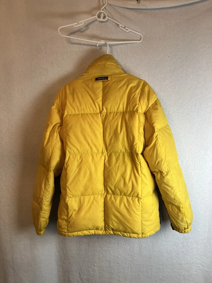 Vintage Nautica Coat Reversible Duck DOWN Yellow Navy Blue Plaid Jacket Men’s XL - Image 2 of 4