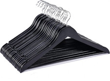 Premium Wooden Coat Hangers, 20 Pack with Non-Slip Pant Bar, Black Finish