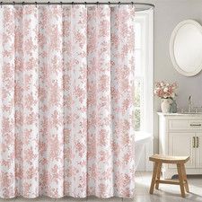 Spring Extra Long Pink Floral Shower Curtain W72 L84 Inches Linen Textured Fab