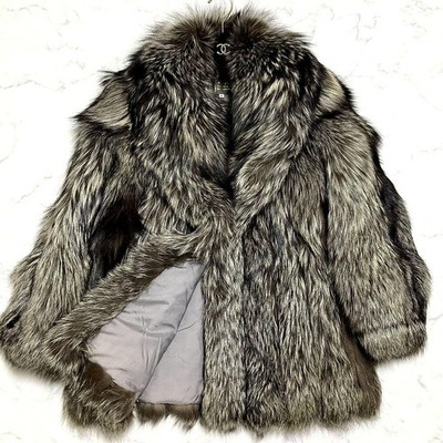 SAGA FOX Silver Fox Bemberg Acetate Fur Coat  Authentic