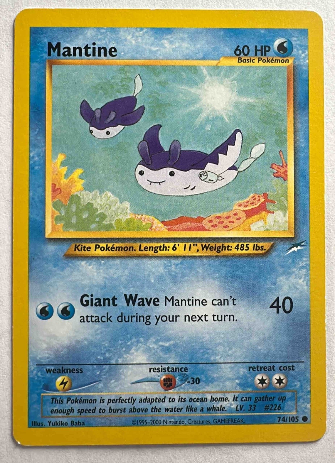 2002 Pokemon Neo Destiny Mantine #74/105