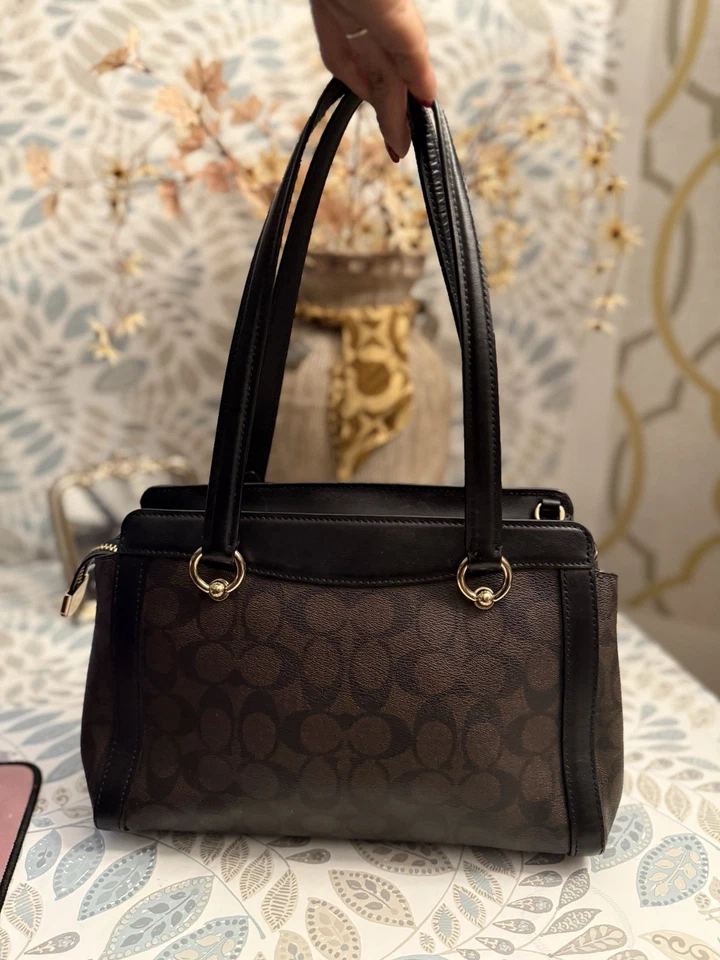 Bolso Bandolera Coach Kailey Carryall Marrón Negro Firma *AUTÉNTICO* Foto 2 de 4