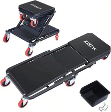 36" 2-in-1 Z Creeper Seat 330lbs Folding Rolling Garage Chair w/ 6 TPR Wheels