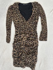 NEW Zara Animal Leopard Print Ruched Ruffle Dress Size XS Party Occasion