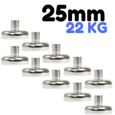 10 pezzi magnete al neodimio magnete con base in acciaio 25 mm 22 kg con boccola filettata M5 filettatura interna 
