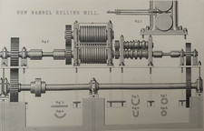 Antiker Druck Gewehrlauf Walzwerk um 1877 viktorianischer Industrietechnik