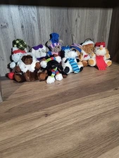 Hugfun 9 Piece Set Mini Plush Christmas Ornament Collection Bears Dogs