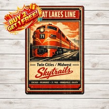 Milwaukee Road Hiawathas Vintage Wall Decor Art 8x12 Tin Metal Sign Train