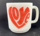 New ListingVintage 60s 70s Milk Glass Groovy Love Red White Coffee Mug HTF