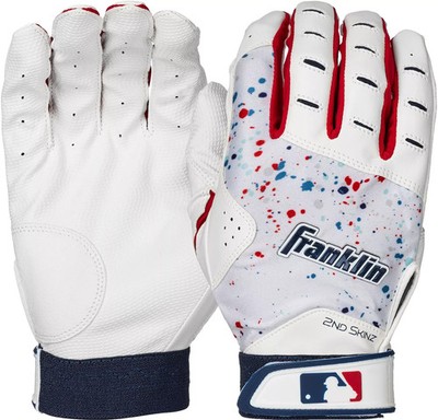 Franklin Adult 2nd-Skinz Drip Batting Gloves White Navy Red LARGE