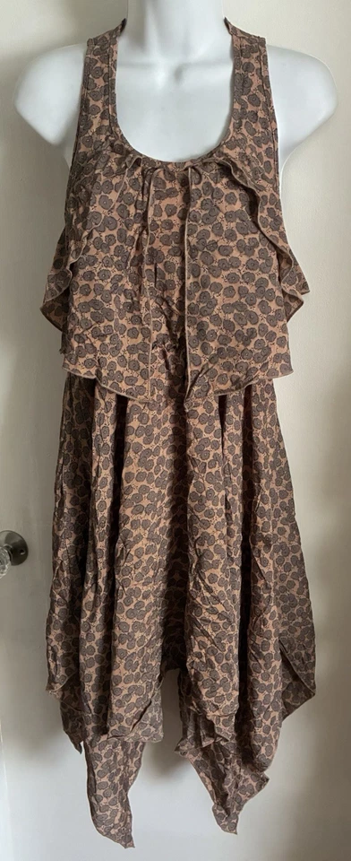 Anthropologie Hazel Artsy Choco Brown Floral Layered Handkerchief Boho Dress S — 第 2/4 张图片