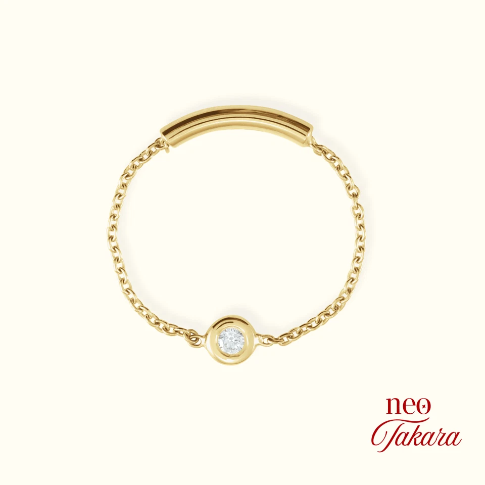 14ct Solid Yellow Gold 0.02 CT Natural Diamond Bezel-Set Chain Ring-Gift for Her - Image 3 of 4