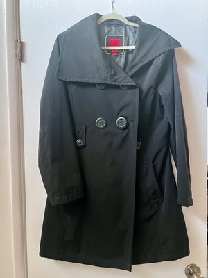ESPRIT Women's Black Double Breasted Pea Coat Rain Jacket Trench Coat Sz XL