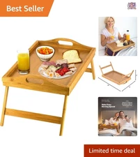 Bamboo Bed Tray with Folding Legs Handles for Breakfast Laptop Snack