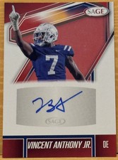 2026 Sage Football Vincent Anthony Jr Red Rookie Auto Duke Blue Devils