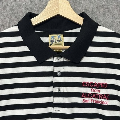 Vintage Ying s Escaped From Alcatraz Stripe Polo Shirt Men s 2XL San Francisco