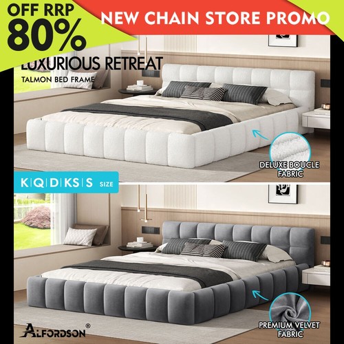 ALFORDSON Bed Frame Queen Double King Single Size Tufted Headboard Boucle Velvet - Picture 1 of 91
