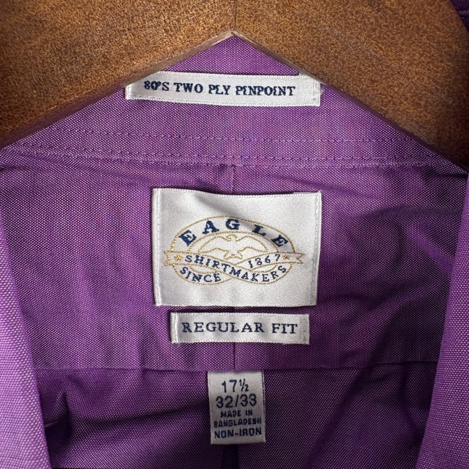 Рубашка мужская фиолетовая 80-х годов Eagle Shirtmakers двухслойная точечная стандартного покроя - Изображение 3 из 4
