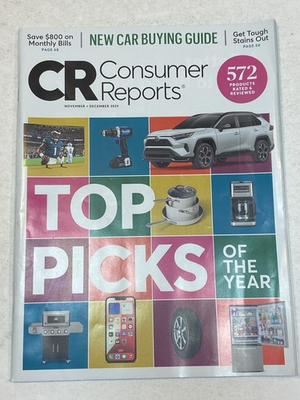 #ad Consumer Reports Magazine Nov Dec 2025 Top Pick of the Year New Car Buying Guide $9.99
