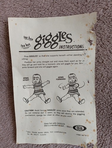 Vintage 1967 Ideal Giggles Doll In Original Box - Does Not Giggle - Picture 10 of 23