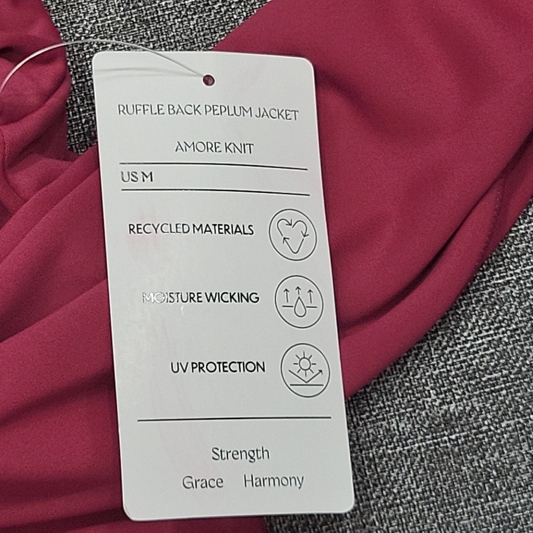 Isabella Active Wear Ruffle Back Peplum Zip Jacket Medium Size Pink with Pockets