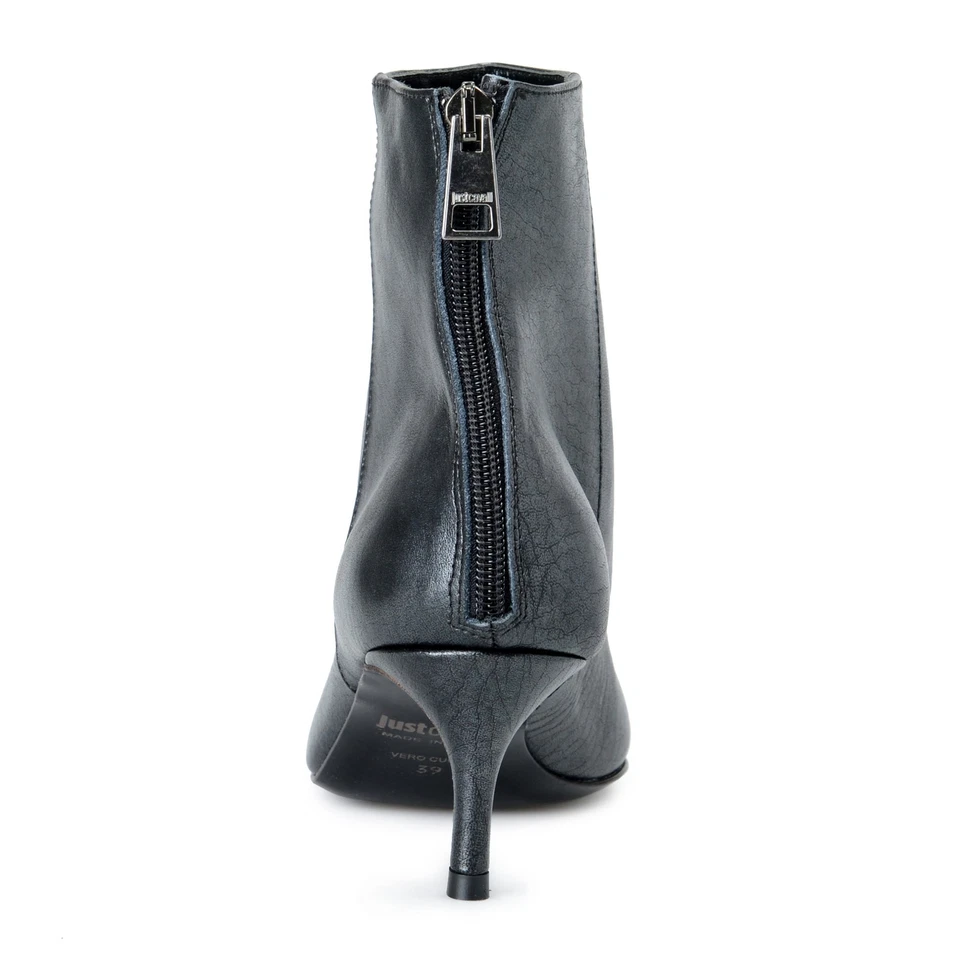 Just Cavalli Mujer Gris Cuero Tacón Botines Zapatos US 9 IT 39 Foto 3 de 4