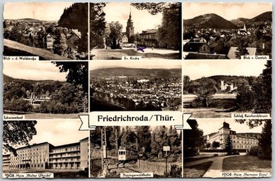 Friedrichroda East Germany Multiview Ev Kirche Schloss Reinhards RPPC Postcard