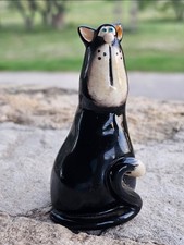 RARE! Vtg Russ Berrie Black Alley Katz Cat Ceramic Figurine Shaker Artist Signed