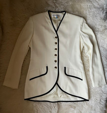 Vintage Liz Claiborne White Blazer w/ Black Trim Notch 6-Button Lined Size 10