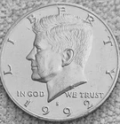 1- 1992 S Kennedy half dollar coin