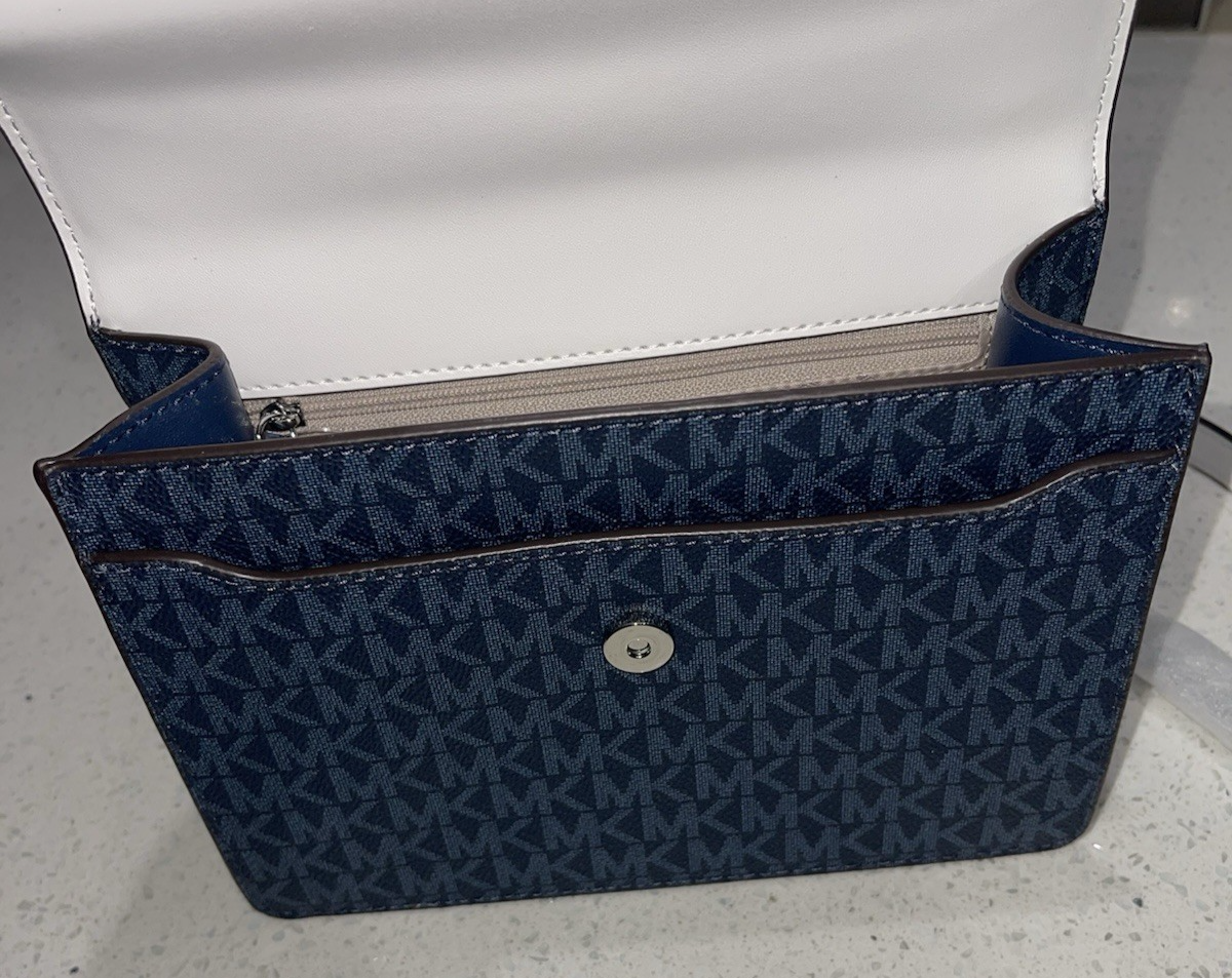 MICHAEL KORS GREENWICH SMALL FLAP CROSSBODY MK CHAIN BAG ADMIRAL