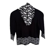 Alfred Dunner PETITE M Sweater Black White Coordinated Knitted Scarf 3/4 Sleeves