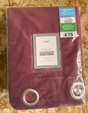 'CRANBERRY' DUNELM EYELET, LINED VELOUR CURTAINS - BRAND NEW IN PACKET