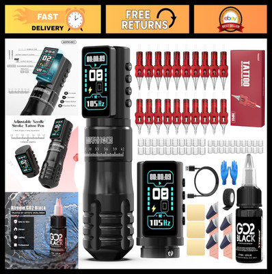 Wireless Tattoo Machine Kit with Adjustable Rotary Pen, 2x 2300mAh Battery, Prof