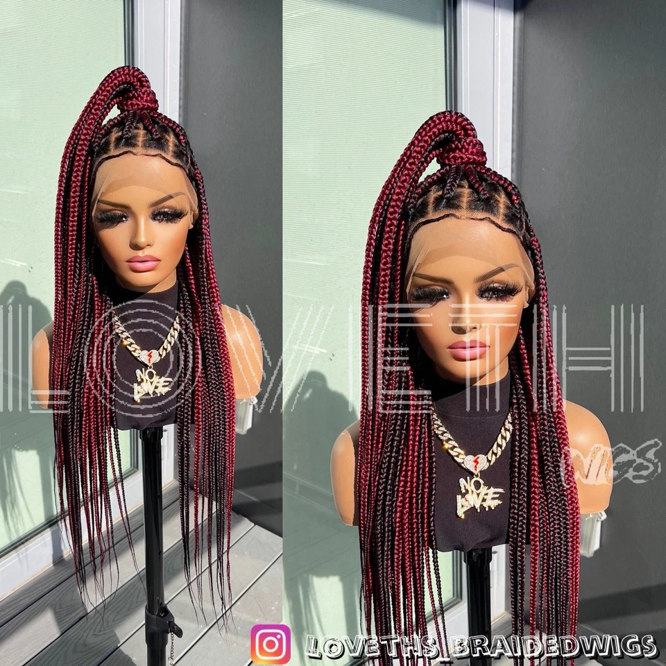 次日发货(2 天发货)Cornrow 全蕾丝编织假发,黑色无结编织 — 第 2/4 张图片