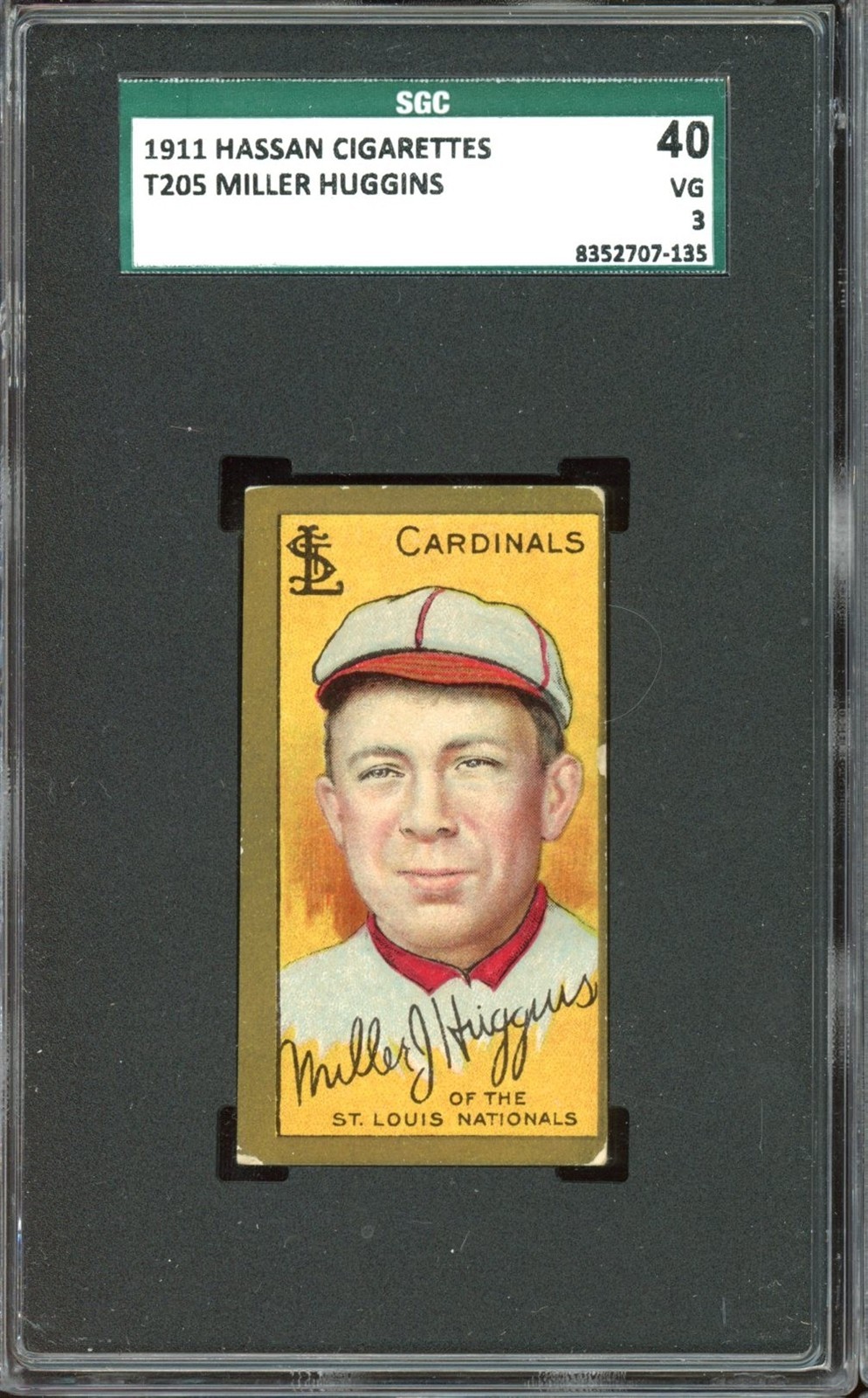 1911 Hassan Cigarettes Baseball T205 Miller Huggins SGC 3