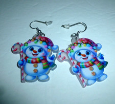 Acrylic Snowman Earrings-1.5" x 1.25"-Brand New 