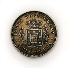 1881 Meia Rupia Portuguese India Luiz I Silver  (. 920) Half Rupia Coin
