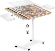 1500 PCS Jigsaw Puzzle Table with Drawers and Single-Pedestal,35"X 26.8" Angle &