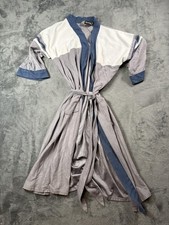 Vintage Royal Knight Robe Mens Large Gray Blue White Kimono Belted Pockets 90s