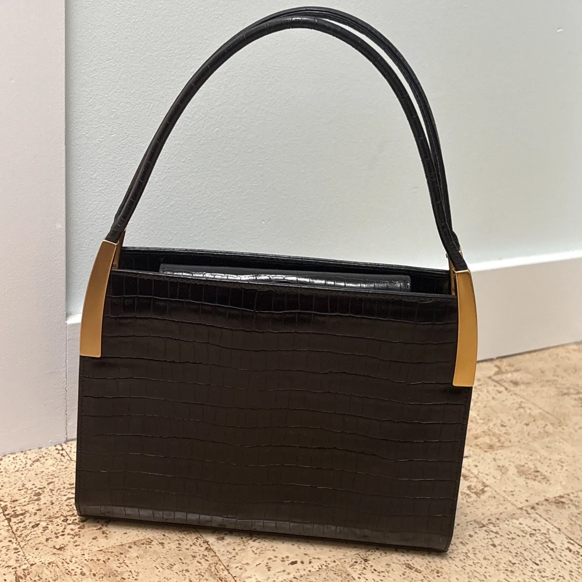 Vintage Charles Jourdan Paris Actif Black Faux Embossed Leather Sling Bag Vintage Charles Jourdan Crossbody Bag: 90s French Designer  main image 2