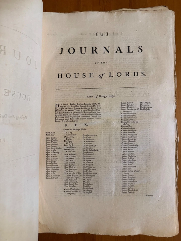 1726 Journals of the House of Lords Vol. XXIII - Unbound Large Folio, Antique - Image 3 of 4