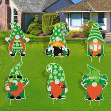 St Patricks Day Yard Signs Outdoor Decorations, 6PCS St Patrick's Day Gnome L...